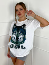 Wolf Print Oversized T-shirt - White