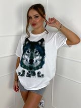 Wolf Print Oversized T-shirt - White