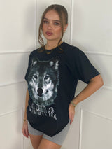 Wolf Print Oversized T-shirt - Black