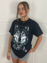 Wolf Print Oversized T-shirt - Black