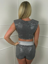Lurex Sequin Top and Shorts Co-ord  - Grey