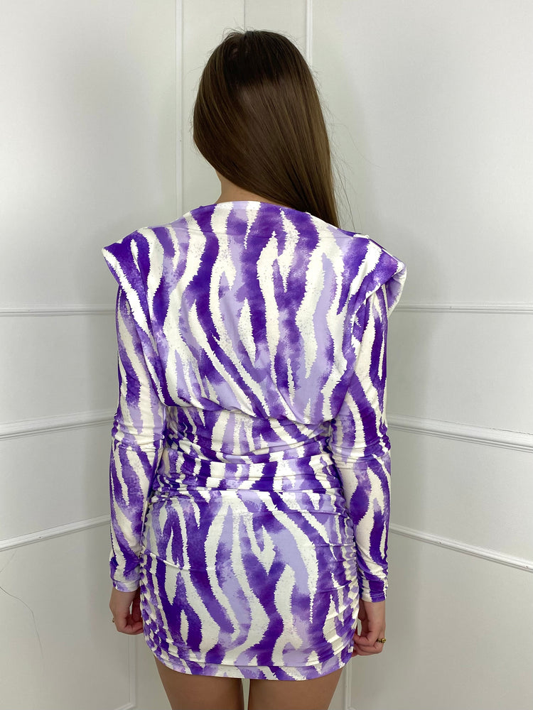 Zebra Print Drape Front Dress - Purple