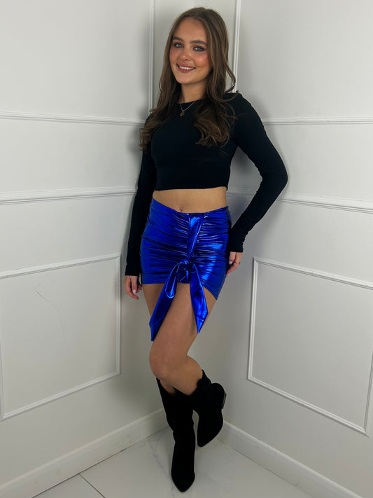 Metallic Drape Tie Skirt - Royal Blue