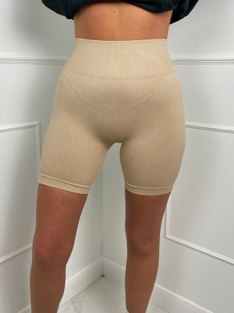 Ribbed Cycling Shorts- Beige