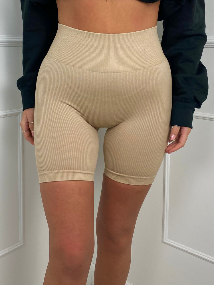 Ribbed Cycling Shorts- Beige