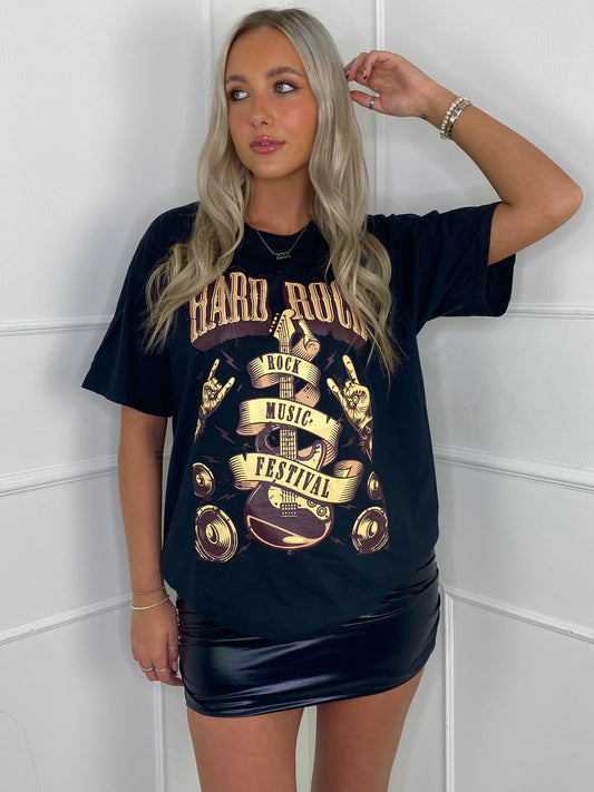 'Hard Rock' Printed T-Shirt - Black