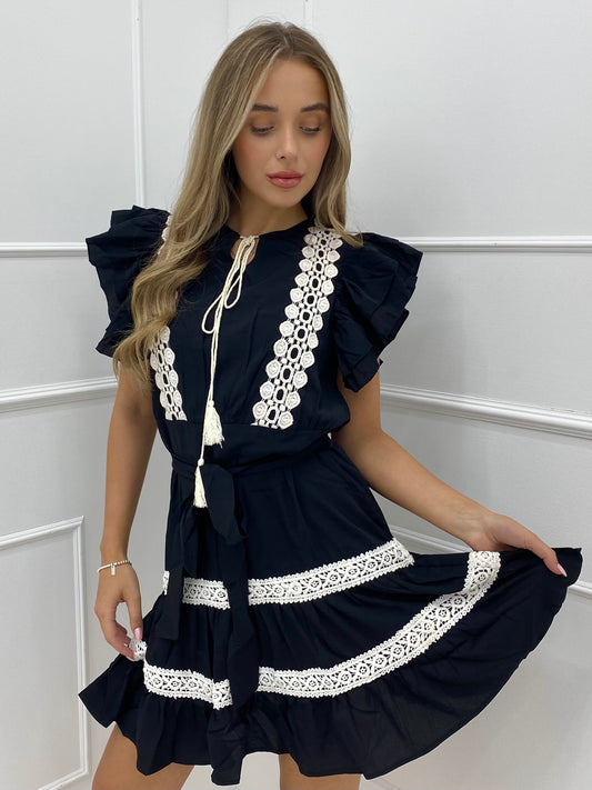 Embroidery Detail Summer Dress - Black/White