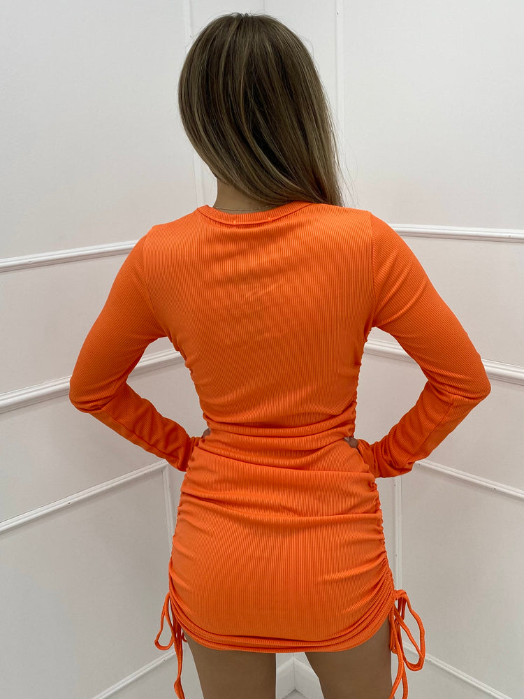 Letter Box Ruche Dress- Orange