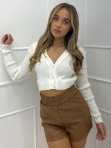 Band Detail Leather Shorts - Beige