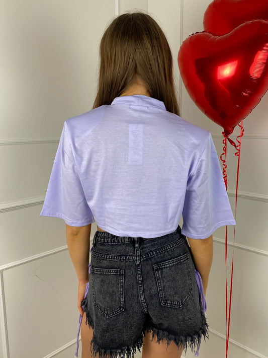 Padded Shoulder Cropped Tee - Lilac