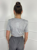 Plain Shoulder Pad T-Shirt - Grey