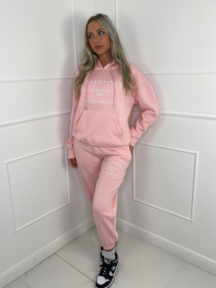 'California' Hooded Tracksuit - Baby Pink