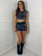 Lurex Sequin Top and Shorts Co-ord  - Black