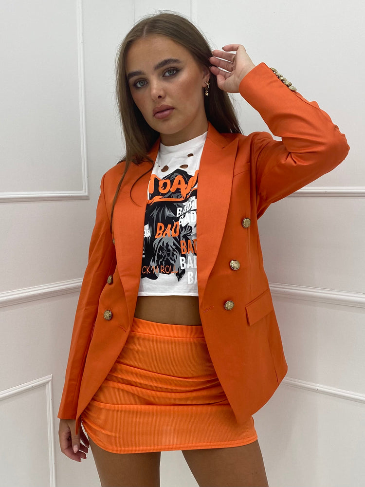 Orange blazer 2025 with gold buttons