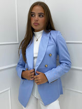 Oxford Gold Button Blazer- Baby Blue