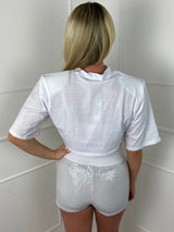 Lurex Sequin Thick Band Shorts - White (White Band)