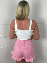 Twist Front Cut Out Crop Top- White