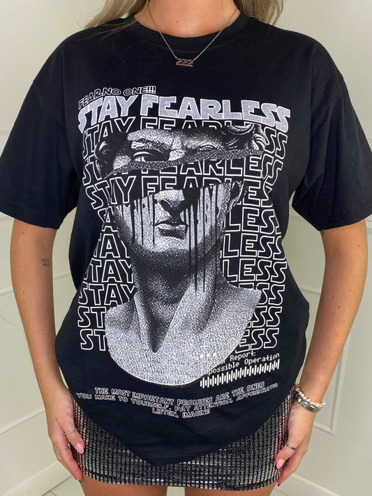 Fearless Statue Print T-Shirt- Black