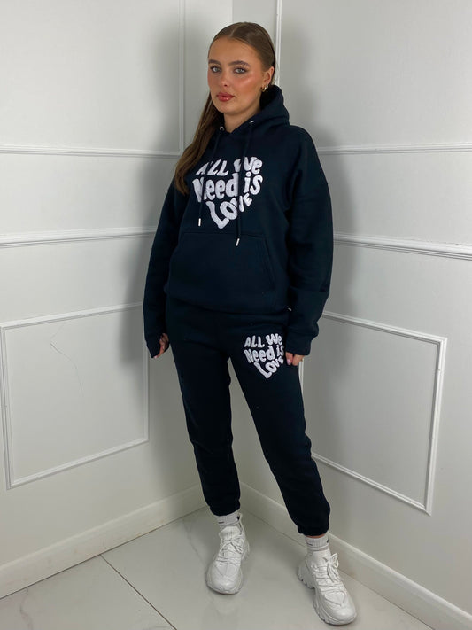 'All We Need Is Love' Hooded Tracksuit- Black