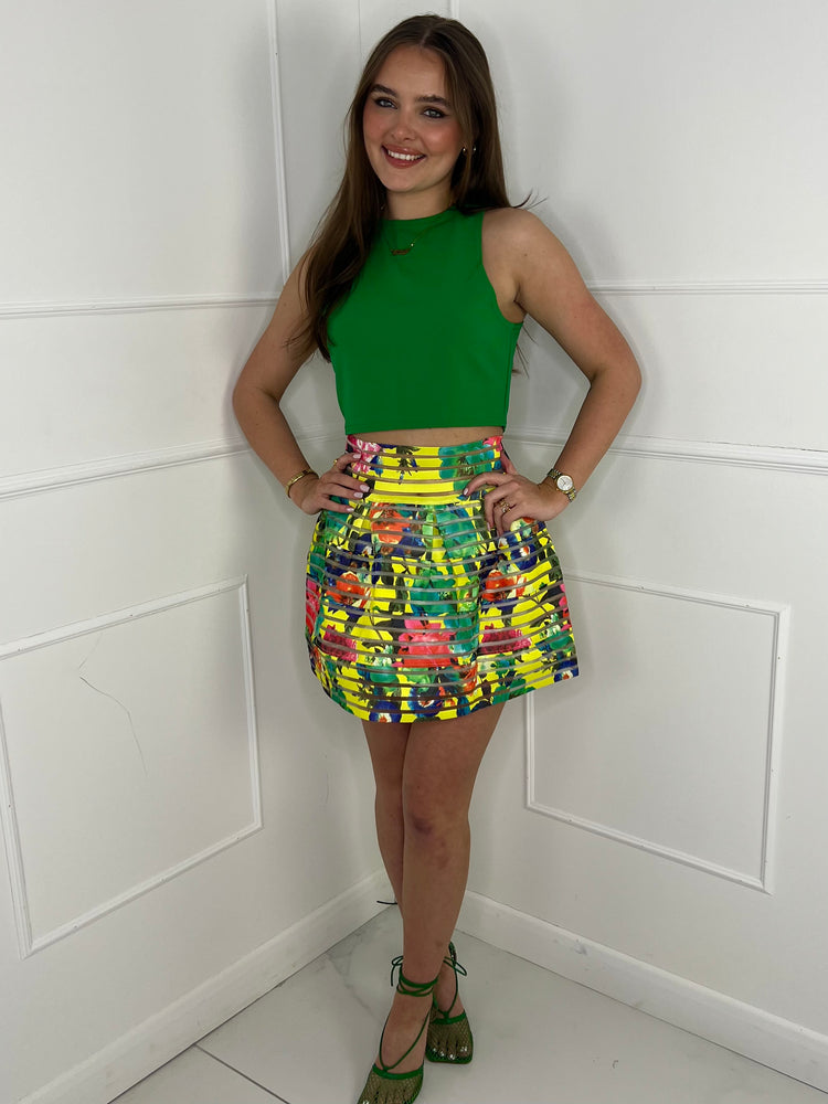 Floral Skater Skirt - Green Print