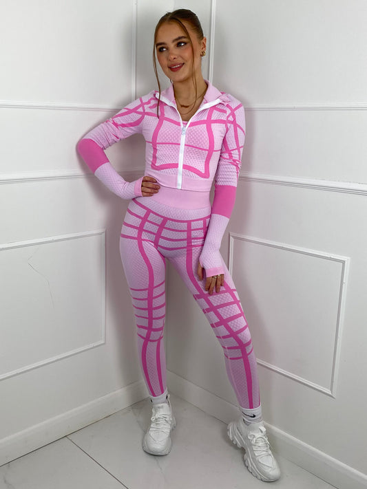 Patterned 3 Piece Gym Set- Baby Pink/Cerise