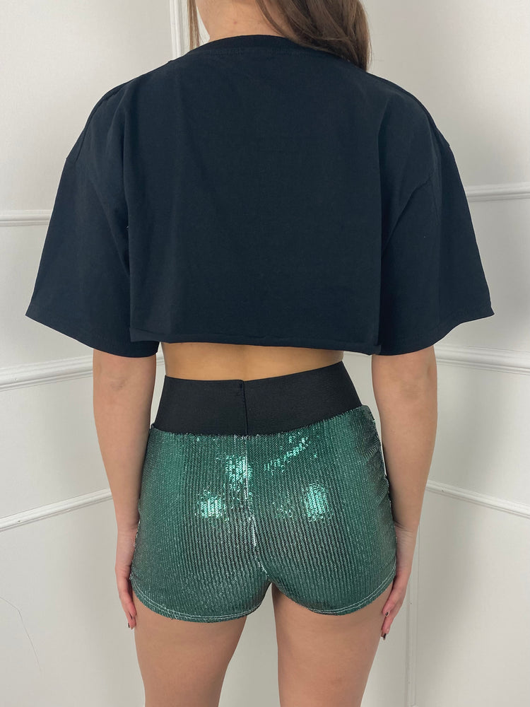 Sequin Thick Band Shorts - Green