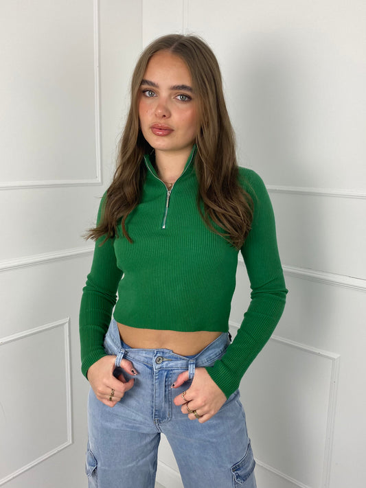 Half Zip Fitted Jumper - Green