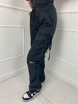 Bow Tie Detail Open Knee Cargos - Black