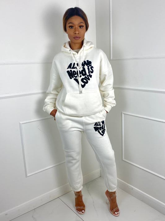 'All We Need Is Love' Hooded Tracksuit- white