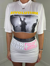 Cropped T-Shirt Co-ord - White Revolution print