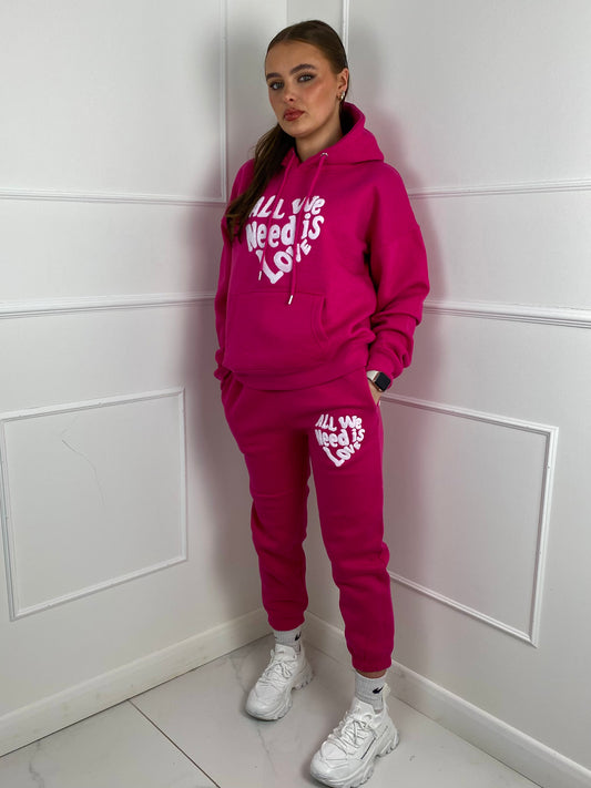 'All We Need Is Love' Hooded Tracksuit- Pink