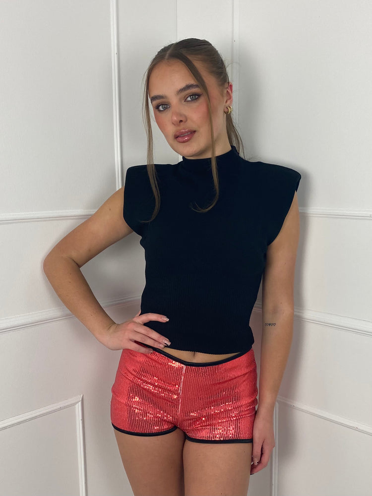 Low Waisted Sequin Shorts - Red