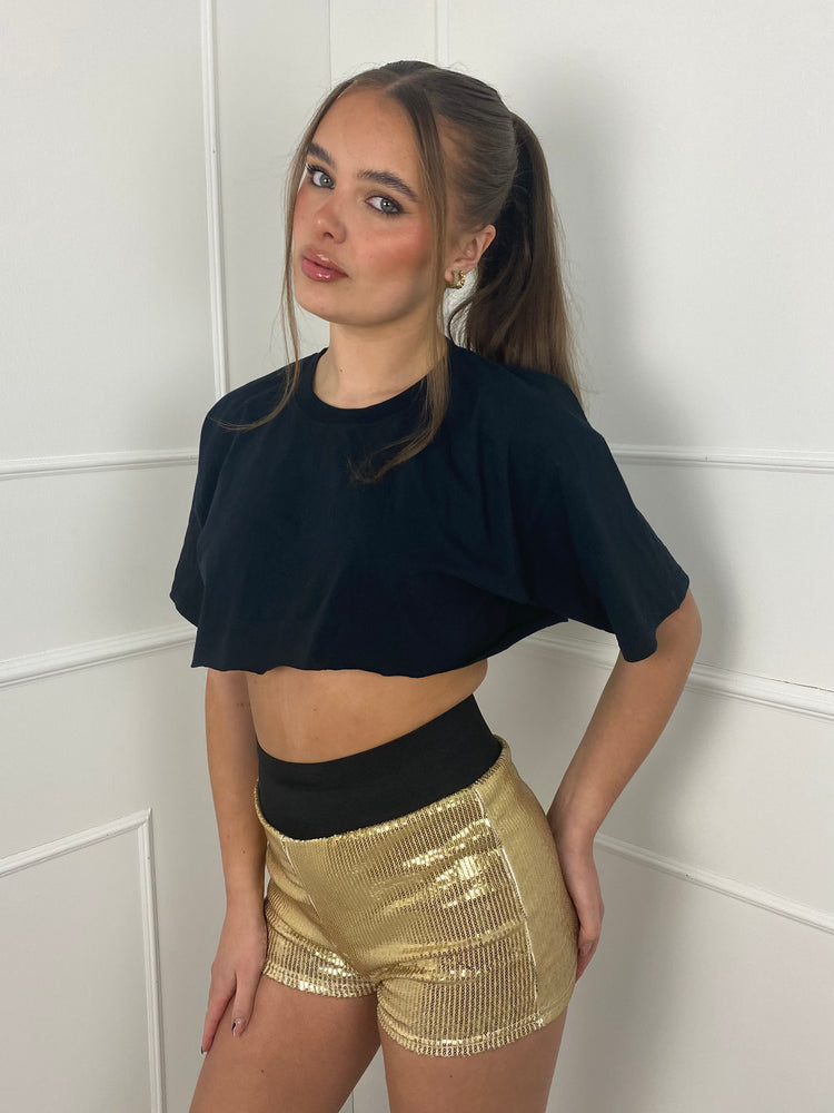 Sequin Thick Band Shorts - Gold