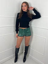 Low Waisted Sequin Shorts - Green