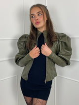 PU Puff Sleeve Jacket - Khaki