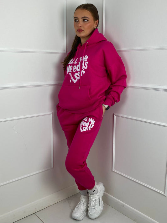 'All We Need Is Love' Hooded Tracksuit- Pink