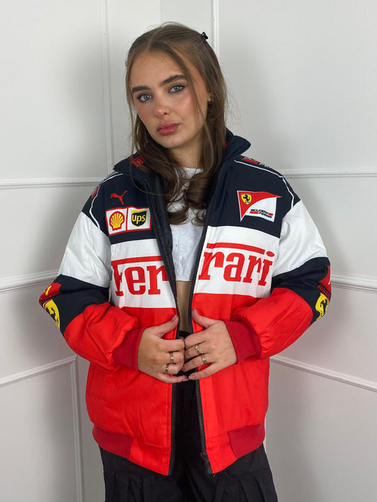 F1 Style Racer Oversized Jacket - Red/White