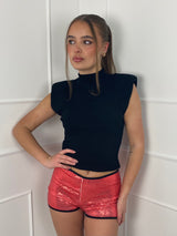 Low Waisted Sequin Shorts - Red