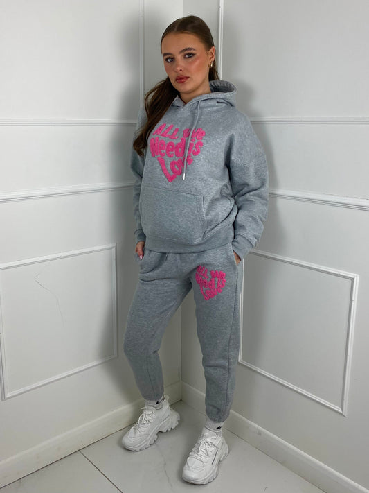 'All We Need Is Love' Hooded Tracksuit- Grey