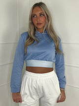 Band Detail Cropped Hoodie - Baby blue