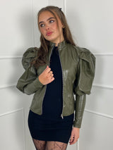 PU Puff Sleeve Jacket - Khaki