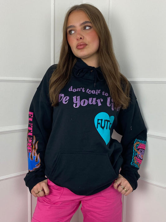 Live Your Life Graphic Hoodie- Black
