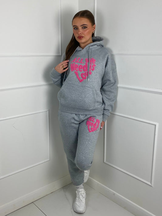 'All We Need Is Love' Hooded Tracksuit- Grey