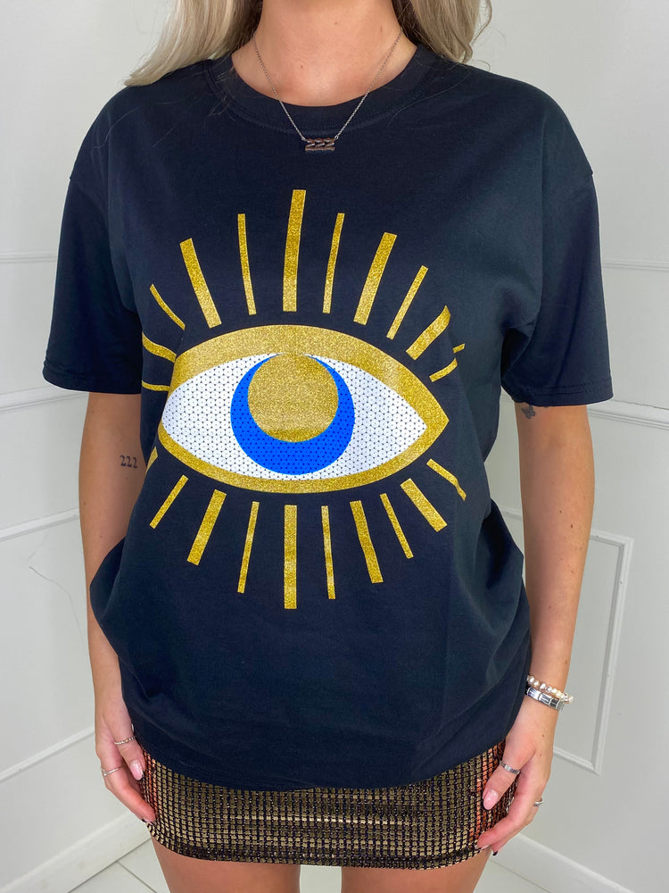 Big Eye Printed T-Shirt- Black