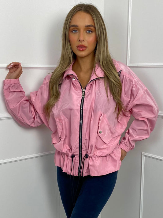 Frill Detail Pull In Wind Jacket - Baby Pink