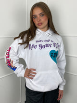 Live Your Life Graphic Hoodie- White