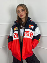 F1 Style Racer Oversized Jacket - Red/White