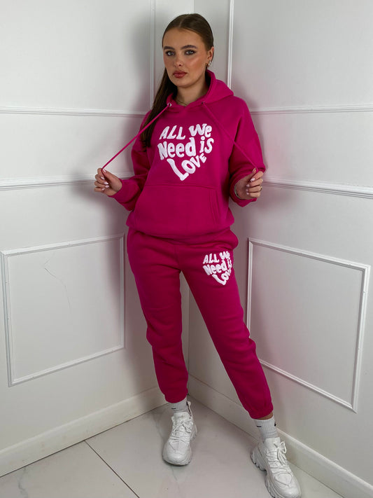 'All We Need Is Love' Hooded Tracksuit- Pink