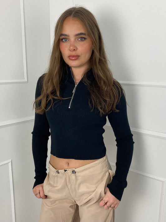 Half Zip Fitted Jumper - Black